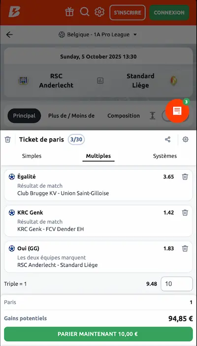 Coupon de paris Betano Belgique