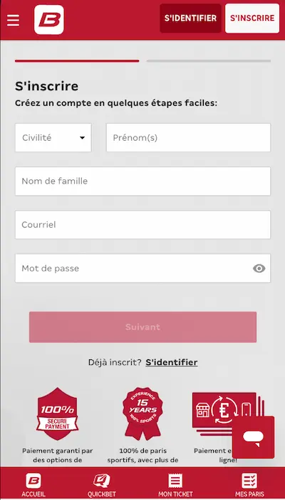 Bonus Betcenter Belgique - Inscription
