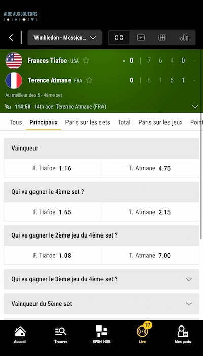 Test paris en direct sur Bwin