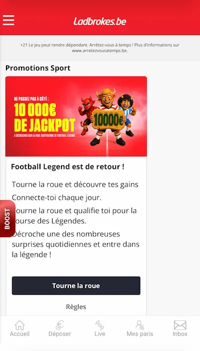 Offres promotionnelles Ladbrokes Belgique