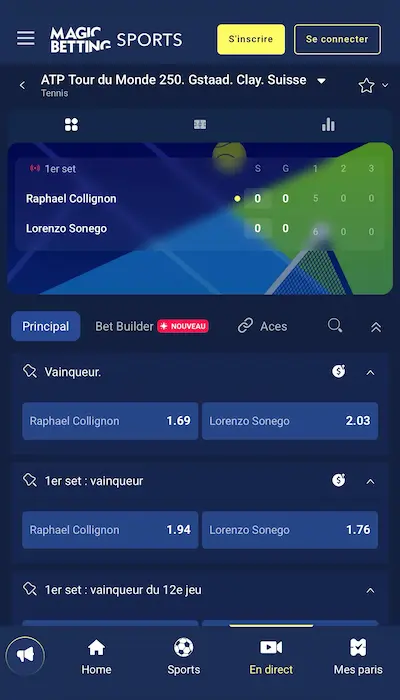 Test paris en direct sur Magic Betting