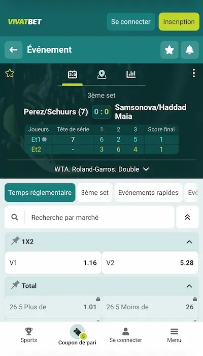 Test paris en direct sur VivatBet