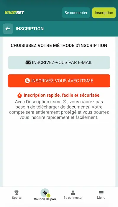 Bonus VivatBet Belgique - Inscription