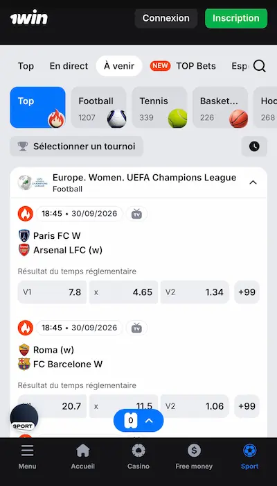 Offre Sports 1win Canada