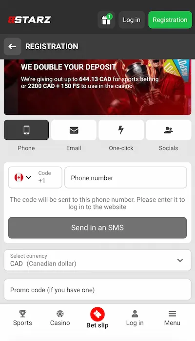 Inscription 888STARZ Canada - 3