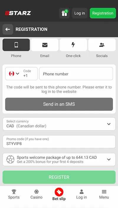Inscription 888STARZ Canada - 4