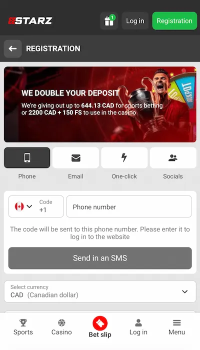 Inscription 888STARZ Canada