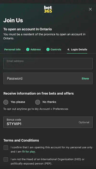 Inscription Bet365 Canada - 4