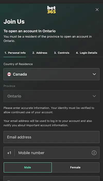 Inscription Bet365 Canada