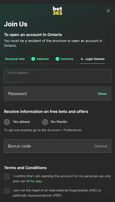 Inscription Bet365 Canada - 3