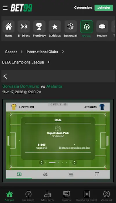 Fiche match Bet99