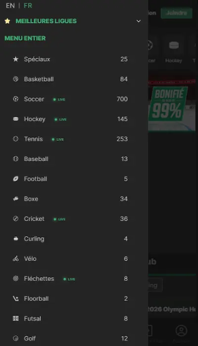 Offre Sports Bet99 Canada