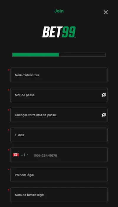 Inscription Bet99 Canada