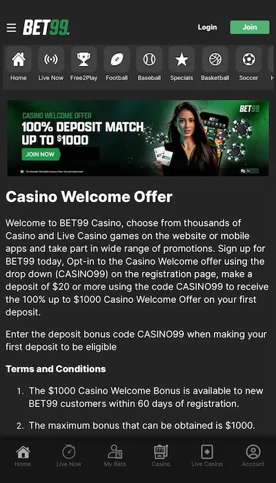 Bonus BET99 Casino Canada - 2