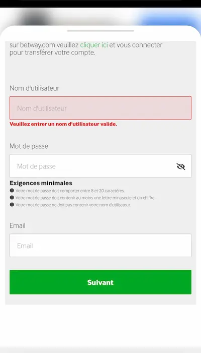 Bonus Betway Casino Canada - Inscription Page 3