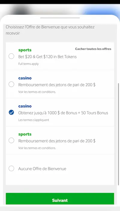 Bonus Betway Casino Canada - Inscription Page 1
