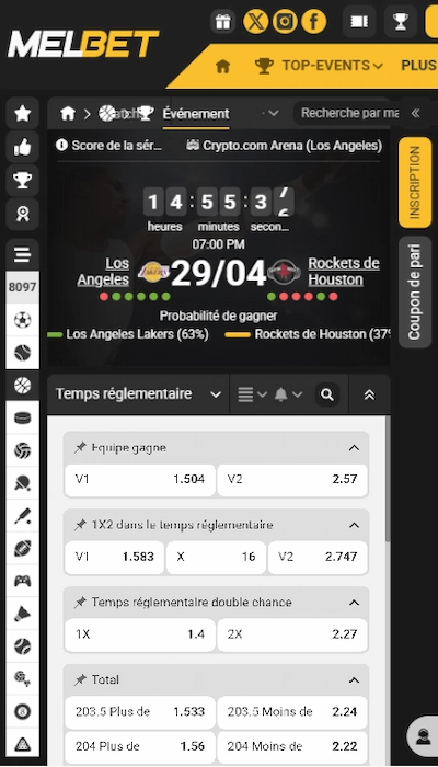 Fiche match Melbet