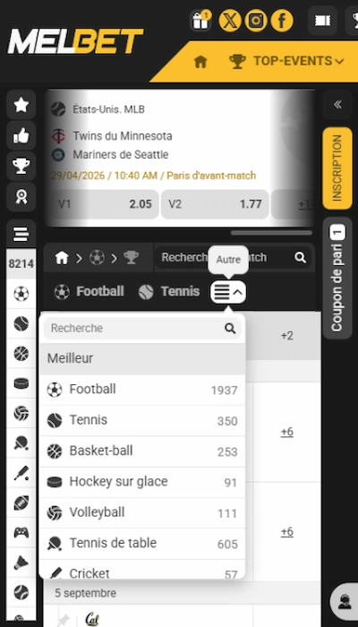 Offre sports Melbet Canada