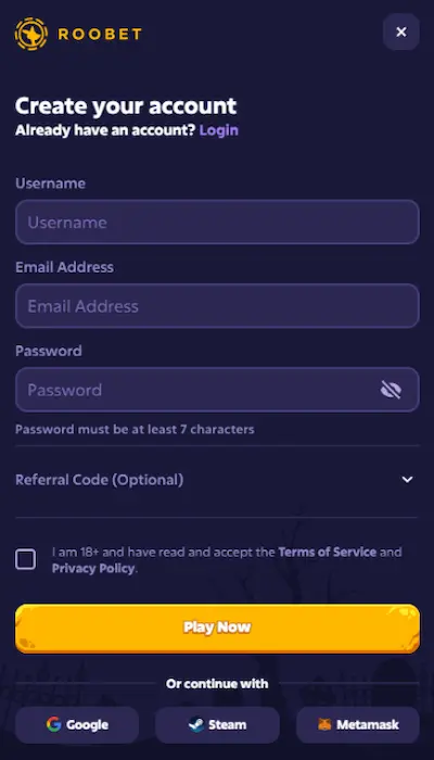 Inscription Roobet Canada