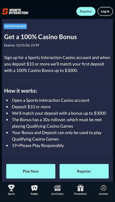 Bonus Sports Interaction Casino Canada - 4