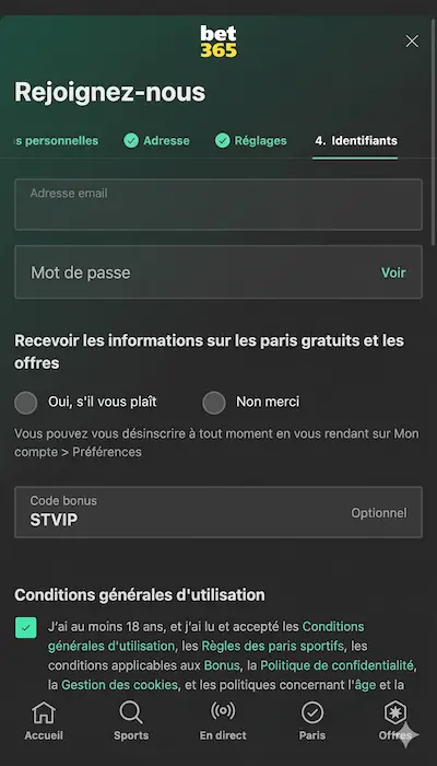 Inscription Bet365 4