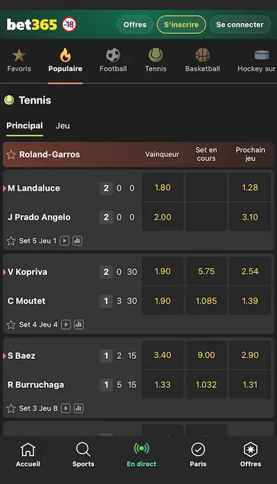 Test paris en direct sur Bet365