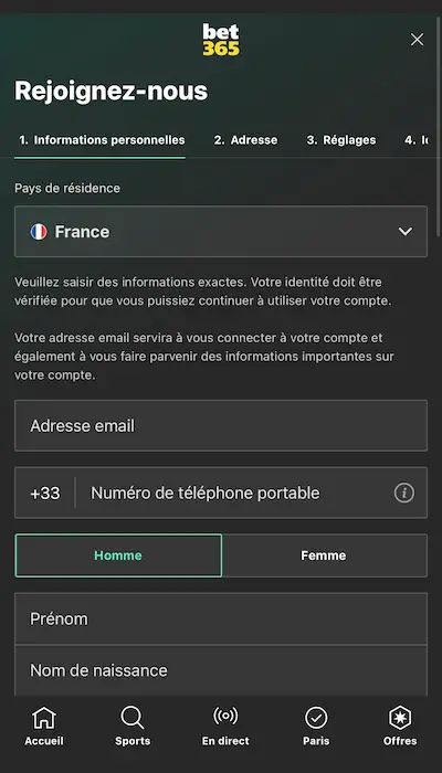 Inscription Bet365 2