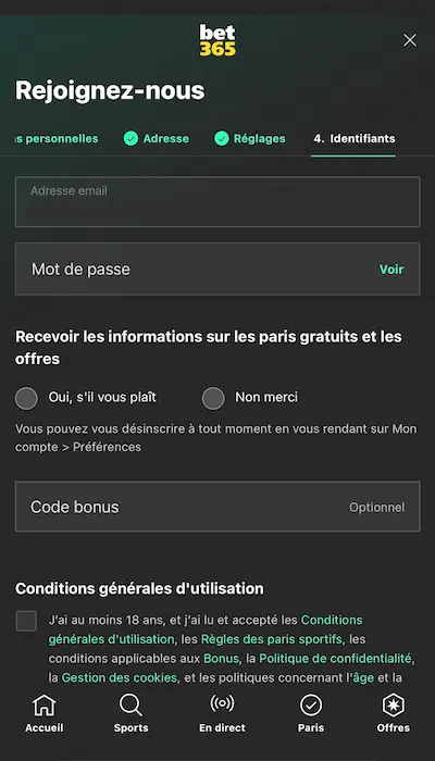 Inscription Bet365 3