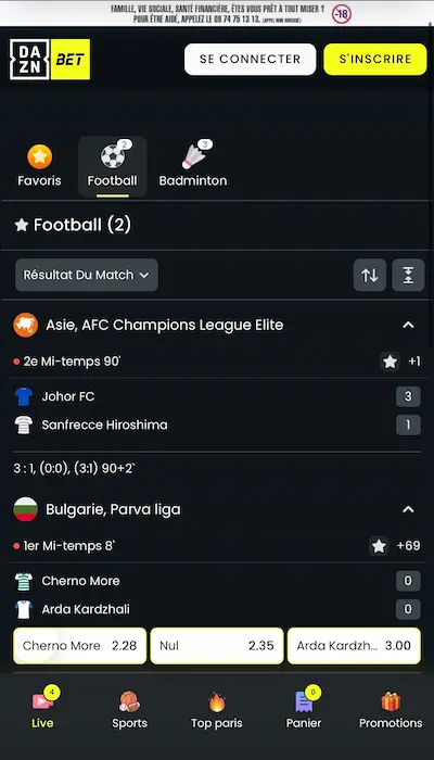 Test paris en direct sur DAZN Bet