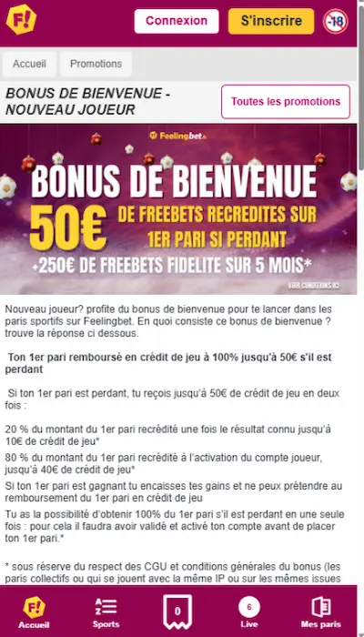 Inscription Feelingbet - bonus bienvenue