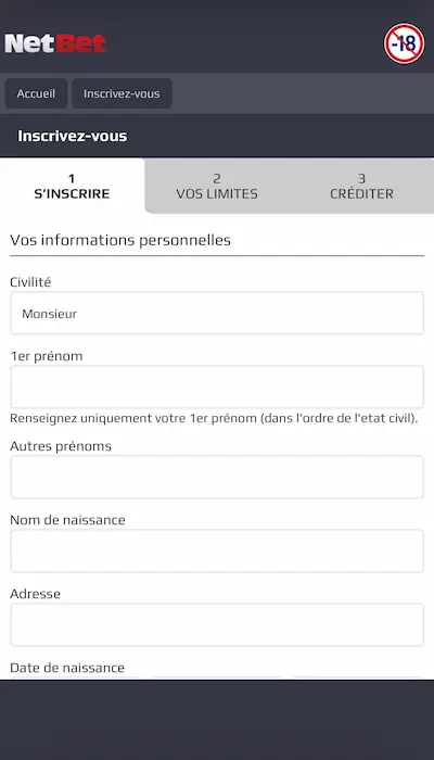 Inscription NetBet 2