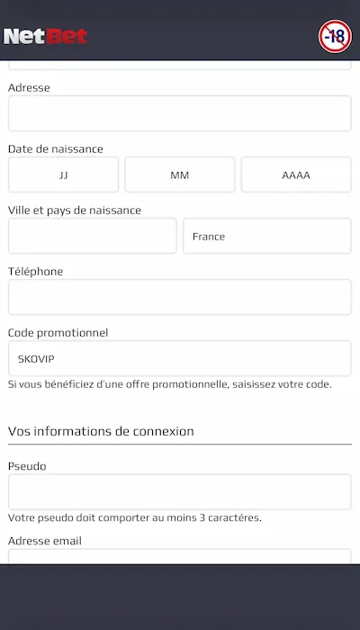 Inscription NetBet 3