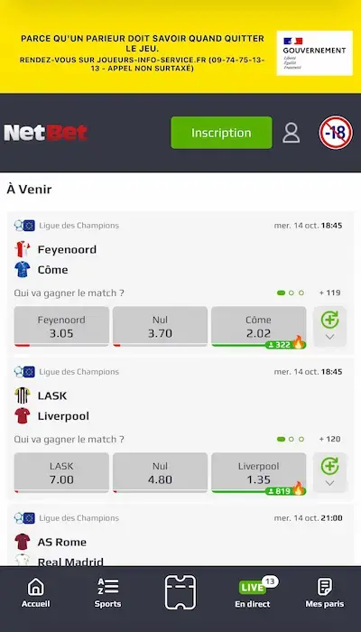 Paris sportifs NetBet