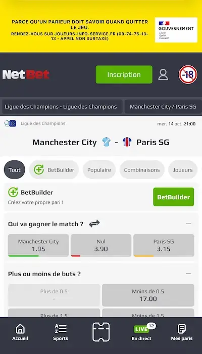 Fiche match NetBet