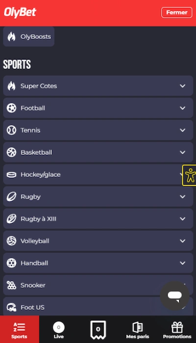 Olybet offre sports