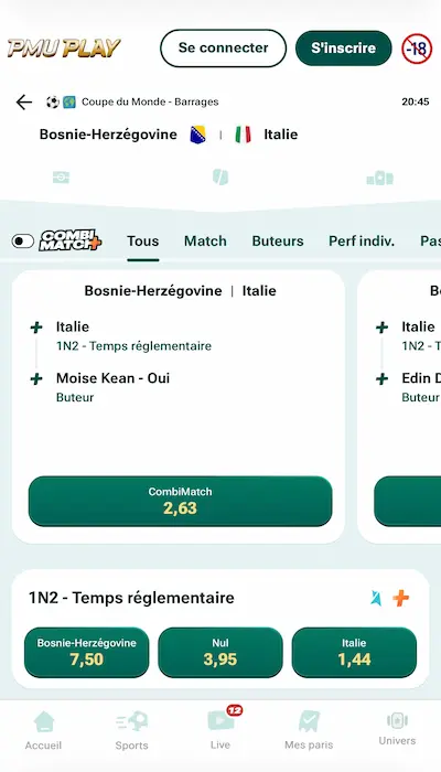 Fiche match PMU Play