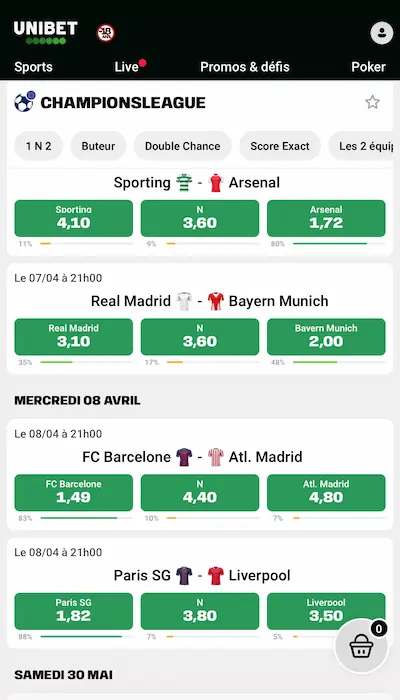 Paris sportifs Unibet