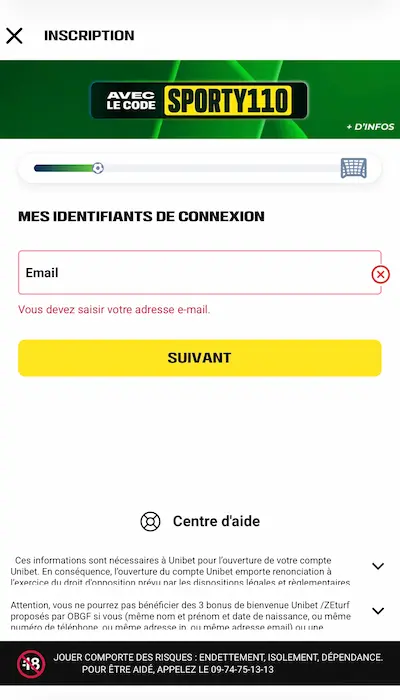 Inscription Unibet 1