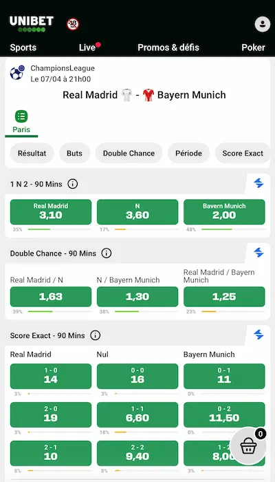 Fiche match Unibet