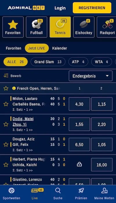 AdmiralBet Livewetten Angebot