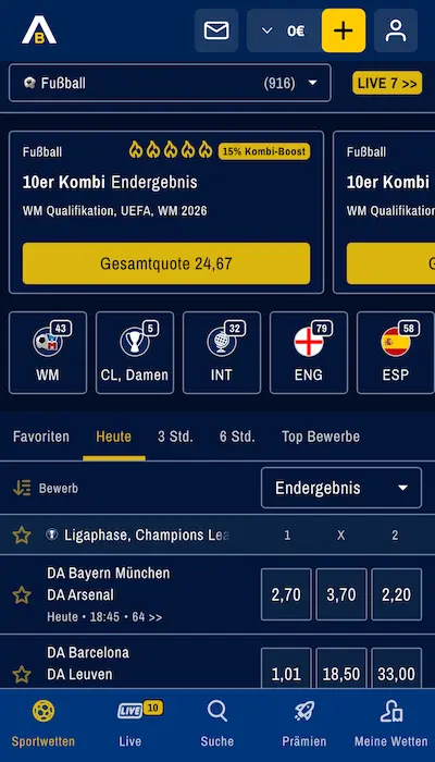 AdmiralBet Fussball Angebot