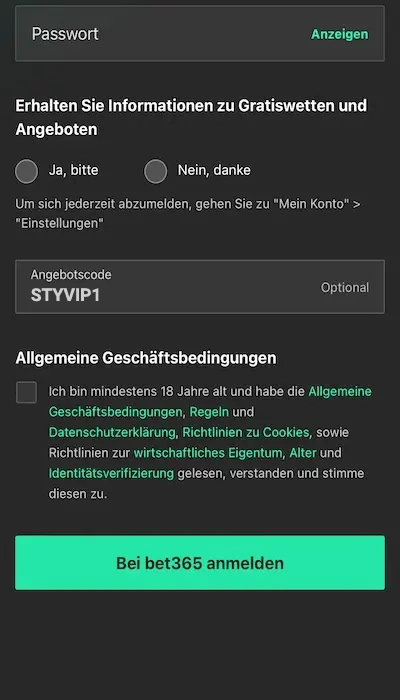 Bet365 Promo Aktionen mit Code