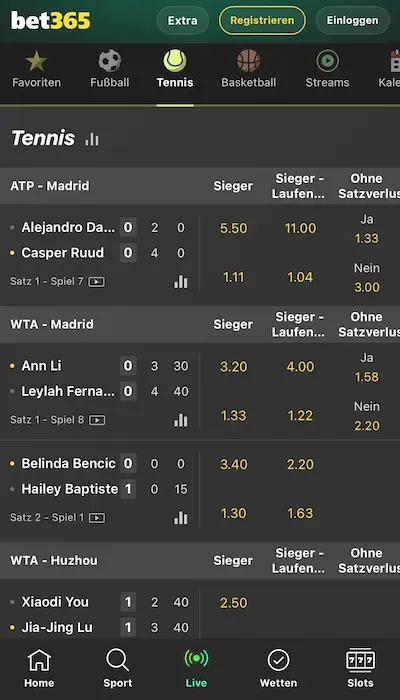 Livewetten bei Bet365