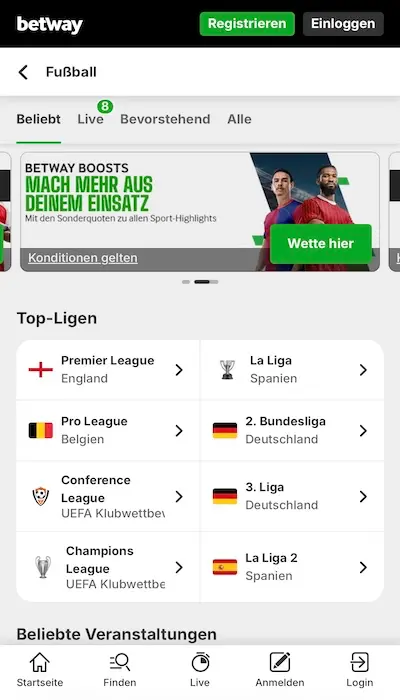 Betway Fussball Wettangebot