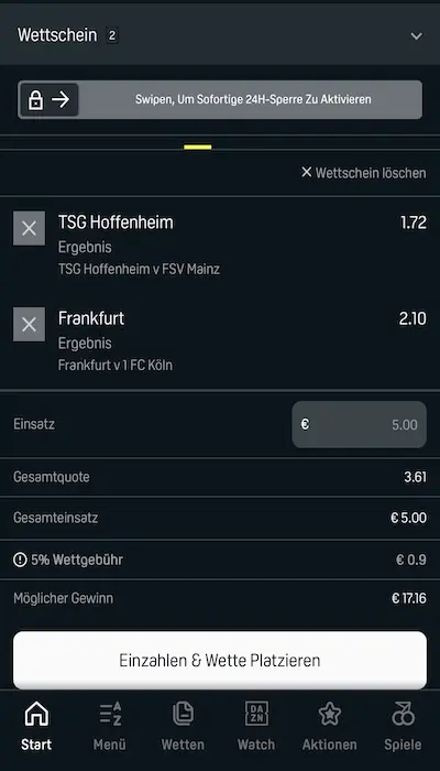 DAZN Bet Wettschein