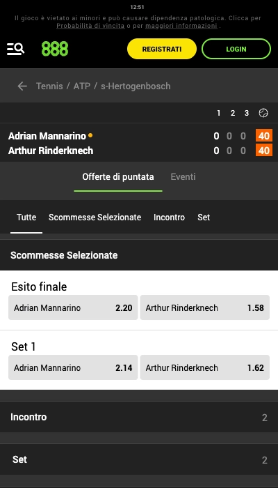 Test scommesse in diretta su 888sport