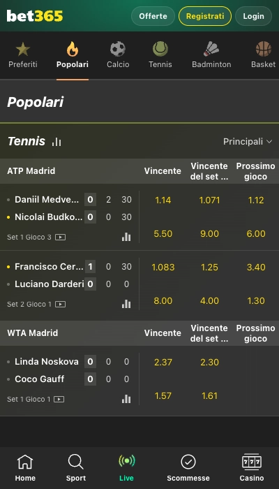Test scommesse in diretta su Bet365