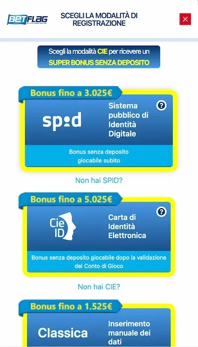 Bonus Betflag Casino - Iscrizione Pagina 1