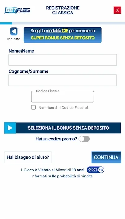 Bonus Betflag Casino - Iscrizione Pagina 2