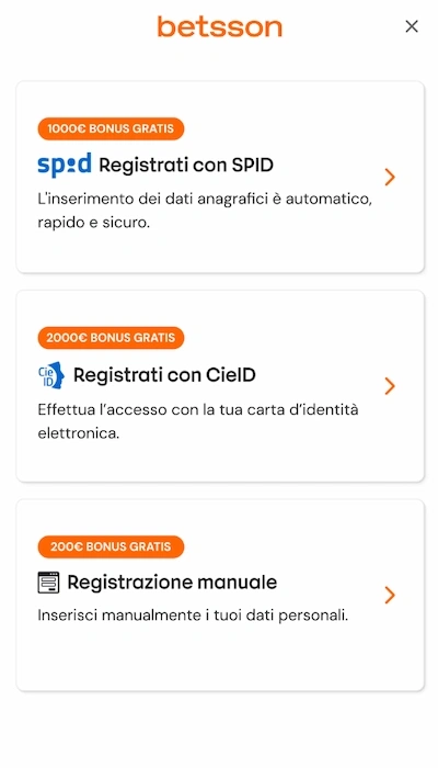 Bonus Betsson Casino - Iscrizione Pagina 1